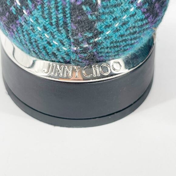 Jimmy Choo Celestia 25 Peacock Tartan Silver Studded Pearl Ballet Flat IT 37.5 - Picture 11 of 13